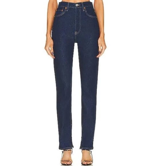 RE/DONE Drainpipe High Rise Jeans Womens 28 Rigid Like Denim Dark Blue - Picture 1 of 9